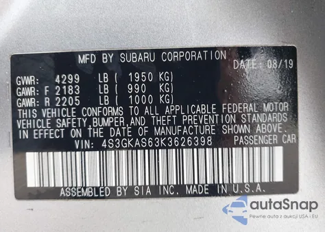 2019 Subaru Impreza 2.0I Limited z USA, uszkodzony, nr VIN 4S3GKAS63K3626398